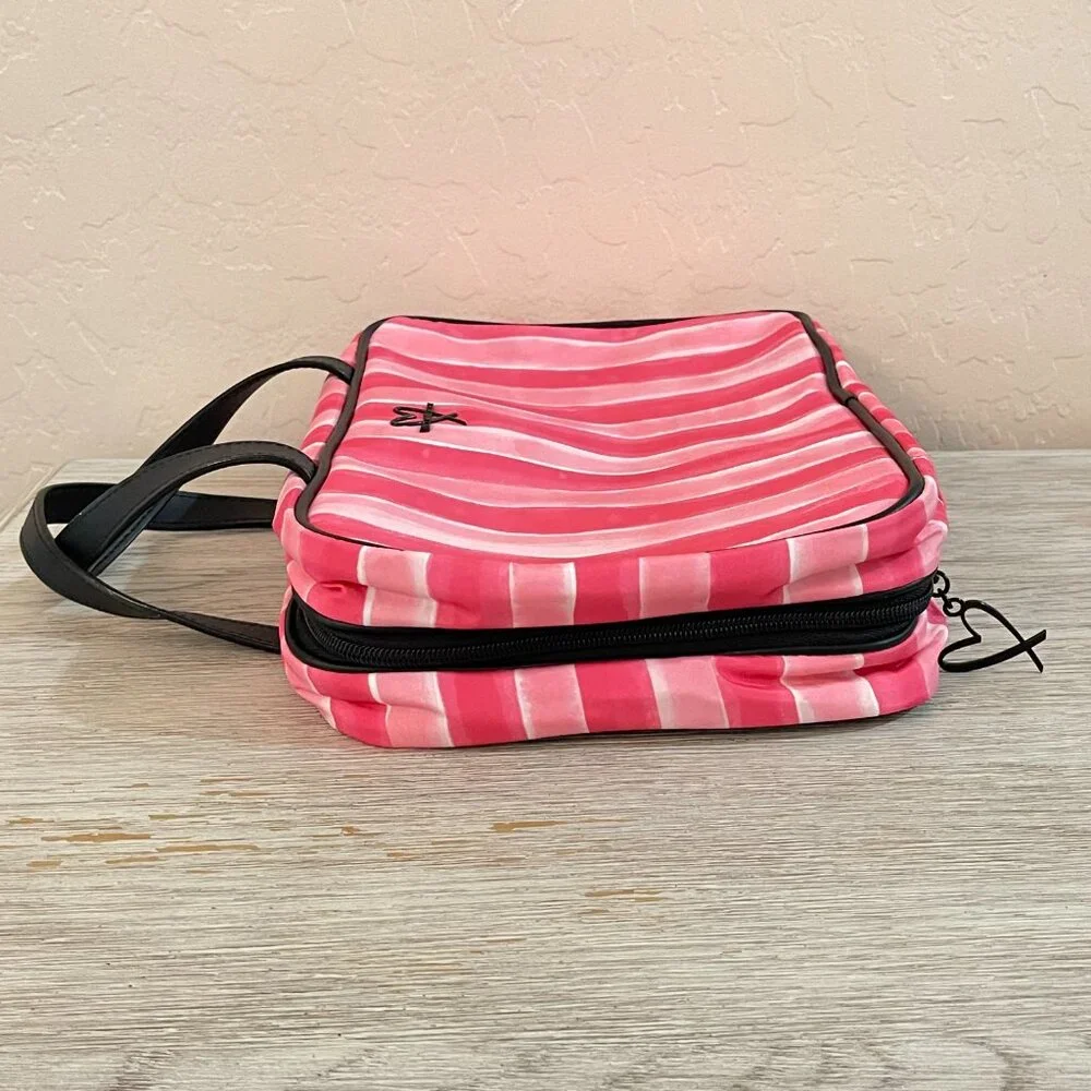 Victoria's Secret Makeup Cosmetic Accessory Bag Pink Stripe 3 Section Bag Hanger